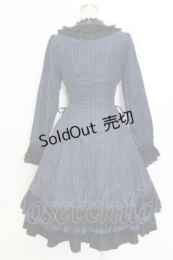 画像2: Miss Point / 立ち襟ビジュージャボ付きストライプワンピース  ネイビーＸ黒 T-25-12-31-017-0-OP-SA-ZT