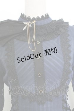 画像7: Miss Point / 立ち襟ビジュージャボ付きストライプワンピース  ネイビーＸ黒 T-25-12-31-017-0-OP-SA-ZT