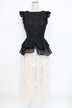 画像1: 熊逗醤 / ジャガードベスト&レースロングベスト  黒Ｘアイボリー T-25-12-31-018-0-TO-SA-ZT