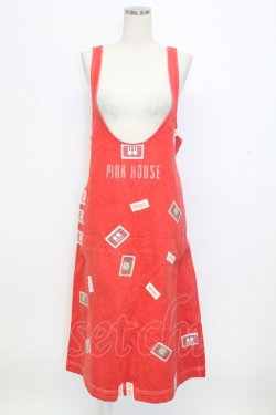 画像1: PINK HOUSE / ウサギワッペンジャンパースカート  レッド T-25-12-31-019-LO-OP-SA-ZT447