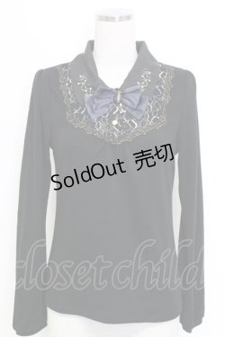 画像1: axes femme / 星座刺繍襟付きカットソー  黒 T-25-12-31-004-AX-TO-SA-ZT