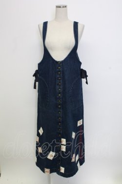 画像1: WONDERFUL WORLD / テディベアワッペンジャンパースカート  インディゴ T-25-12-31-027-LO-OP-SA-ZT