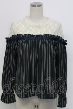 画像1: axes femme / レース切替レジメカットプルオーバー  グリーンＸアイボリー T-25-12-31-005-AX-TO-SA-ZT