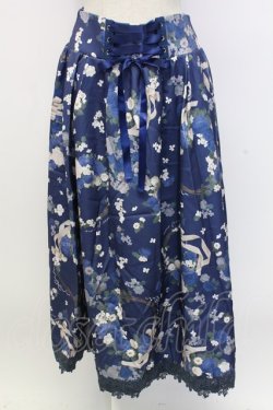 画像1: axes femme / ローズリース柄スカート  ブルー T-25-12-31-033-AX-SK-SA-ZT