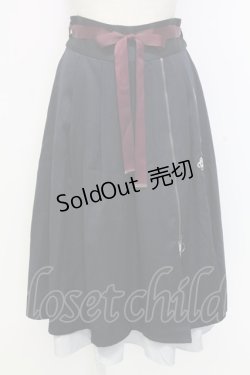 画像1: axes femme / チャイナ刺繍ジップ付スカート  ネイビー T-25-12-31-034-AX-SK-SA-ZT