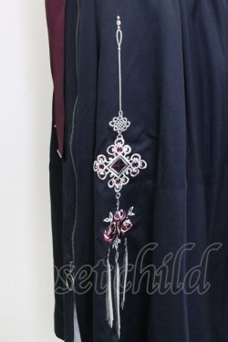 画像3: axes femme / チャイナ刺繍ジップ付スカート  ネイビー T-25-12-31-034-AX-SK-SA-ZT