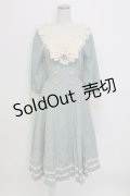 AURORA BOREALIS / リボンVレース長袖ワンピース M サックスＸアイボリー T-25-12-31-010-0-OP-SA-ZT