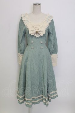 画像1: AURORA BOREALIS / リボンVレース長袖ワンピース M サックスＸアイボリー T-25-12-31-010-0-OP-SA-ZT