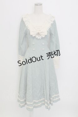 画像1: AURORA BOREALIS / リボンVレース長袖ワンピース M サックスＸアイボリー T-25-12-31-010-0-OP-SA-ZT