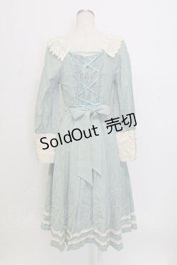 画像2: AURORA BOREALIS / リボンVレース長袖ワンピース M サックスＸアイボリー T-25-12-31-010-0-OP-SA-ZT