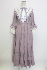画像1: Avenue Denfer / ハイネックレース薔薇格子刺繍ワンピース S ラベンダーＸ白 T-25-12-31-011-LO-OP-SA-ZT519 (1)