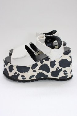 画像3: YOSUKE / 牛柄厚底サンダル LL 黒Ｘ白 T-26-01-04-027-PU-SH-SA-ZT