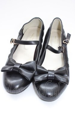 画像1: axes femme kawaii / ローヒールリボンパンプス L 黒 T-26-01-04-030-AX-SH-SA-ZT