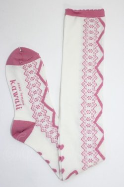 画像1: axes femme kawaii / レースアップ柄オーバーニー  ピンク T-26-01-04-008-AX-ZA-SA-ZT