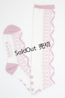 画像1: axes femme Kawaii / レースアップ柄オーバーニー  ピンク T-26-01-04-008-AX-ZA-SA-ZT