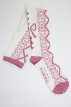 画像2: axes femme kawaii / レースアップ柄オーバーニー  ピンク T-26-01-04-008-AX-ZA-SA-ZT