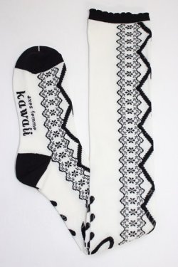 画像1: axes femme kawaii / レースアップ柄オーバーニー  クロ T-26-01-04-009-AX-ZA-SA-ZT