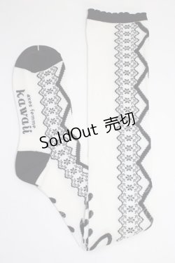 画像1: axes femme Kawaii / レースアップ柄オーバーニー  クロ T-26-01-04-009-AX-ZA-SA-ZT