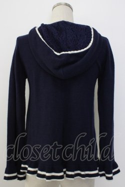 画像2: axes femme / フロント編み上げニットフードトップス  紺Ｘ白 T-26-01-08-002-AX-TO-SA-ZT