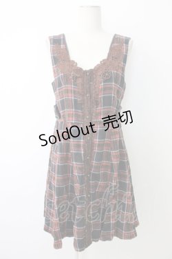 画像1: axes femme / フロントレースチェックジャンパースカート  ネイビーＸレッドチェック T-26-01-09-014-AX-OP-SA-ZT568