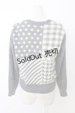 画像2: Jane Marple Dans Le Salon / パターンmixカーディガン  グレー T-26-01-09-018-JM-TO-SA-ZT