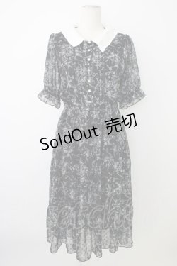 画像1: axes femme / ブーケ線画柄ドットドビーワンピース  黒Ｘ白 T-26-01-09-020-AX-OP-SA-ZT568