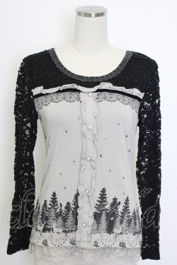 画像1: axes femme / レース切り替え森柄トップス  グレーＸ黒 T-26-01-10-001-AX-TO-SA-ZT