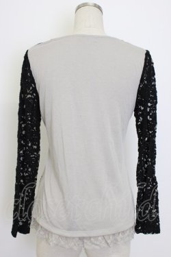 画像2: axes femme / レース切り替え森柄トップス  グレーＸ黒 T-26-01-10-001-AX-TO-SA-ZT