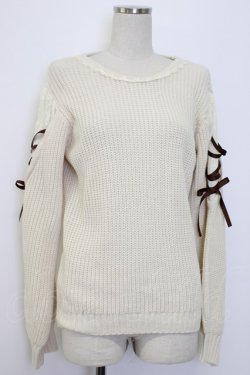 画像1: axes femme / 袖レースアップデザインニット  生成り T-26-01-13-003-AX-TO-SA-ZT