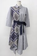 axes femme / 柄切替イレヘムシャツワンピース  ブルー系 T-26-01-13-009-AX-OP-IG-ZT