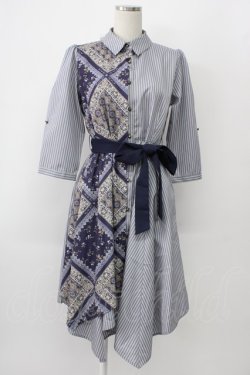画像1: axes femme / 柄切替イレヘムシャツワンピース  ブルー系 T-26-01-13-009-AX-OP-IG-ZT