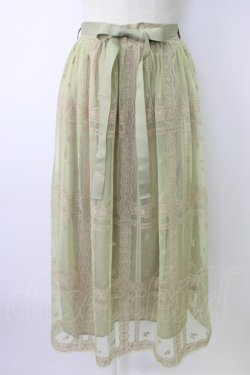 画像1: axes femme / レース×小花刺繍刺繍チュールスカート  グリーン T-26-01-16-030-AX-SK-IG-ZT