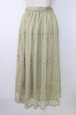 画像2: axes femme / レース×小花刺繍刺繍チュールスカート  グリーン T-26-01-16-030-AX-SK-IG-ZT