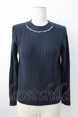 画像1: axes femme / ビジューリブニットトップス  ネイビー T-26-01-16-004-AX-TO-IG-ZT