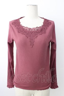 画像1: axes femme / モチーフレースリブプルオーバー  濃ピンク T-26-01-16-005-AX-TO-IG-ZT