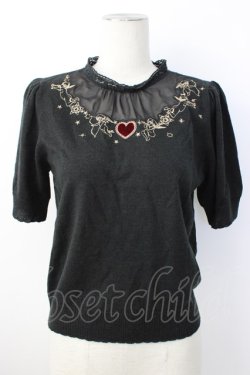 画像1: Secret Honey / エンジェル刺繍ニットトップス  黒ＸゴールドＸ赤 T-26-01-16-011-CA-TO-SA-ZT