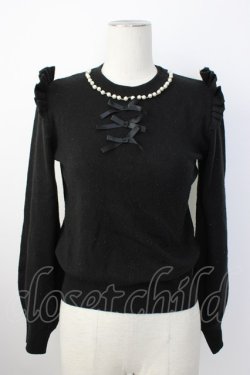 画像1: Ank Rouge / ハイネックパール&リボンニットトップス  黒Ｘ白 T-26-01-16-012-CA-TO-SA-ZT