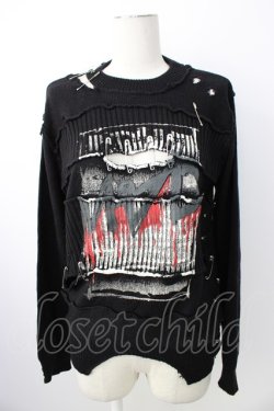 画像1: MAD / 安ピン&クラッシュニットトップス S 黒Ｘ白Ｘ赤 T-26-01-16-013-PU-TO-SA-ZT