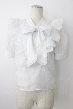 画像1: evelyn / Vフリルボウタイブラウス  ホワイト T-26-01-16-016-LO-BL-SA-ZT