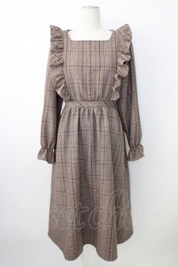 画像1: m petit by misako / CHKフリルOPナガ ワンピース M ブラウン T-26-01-16-019-LO-OP-SA-ZT