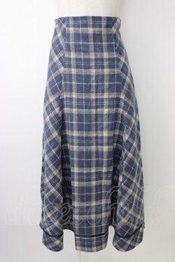 画像1: axes femme / 起毛チェック編上スカート  ブルー T-26-01-16-022-AX-SK-SA-ZT