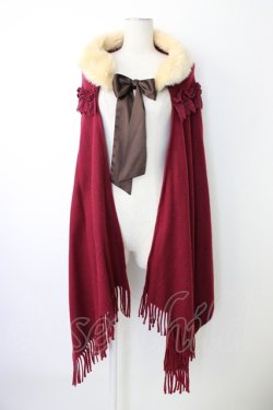 画像1: axes femme / ファーティペット付きストール  ボルドー T-26-01-18-030-AX-TO-SA-ZT