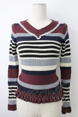 画像1: axes femme POETIQUE / ボーダーVネックニット  マルチカラー T-26-01-18-006-AX-TO-SA-ZT