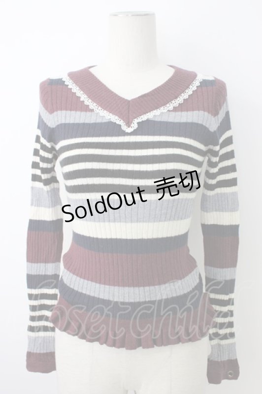 画像1: axes femme POETIQUE / ボーダーVネックニット  マルチカラー T-26-01-18-006-AX-TO-SA-ZT560 (1)