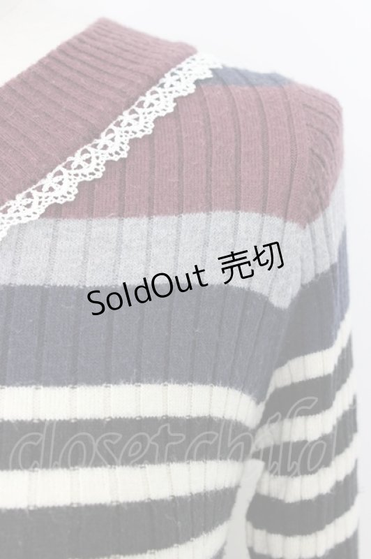 画像4: axes femme POETIQUE / ボーダーVネックニット  マルチカラー T-26-01-18-006-AX-TO-SA-ZT560 (4)