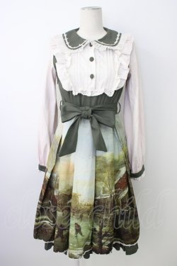 画像1: With Puji / 絵画風プリント長袖ワンピース S グリーン T-26-01-18-010-EL-OP-SA-ZT