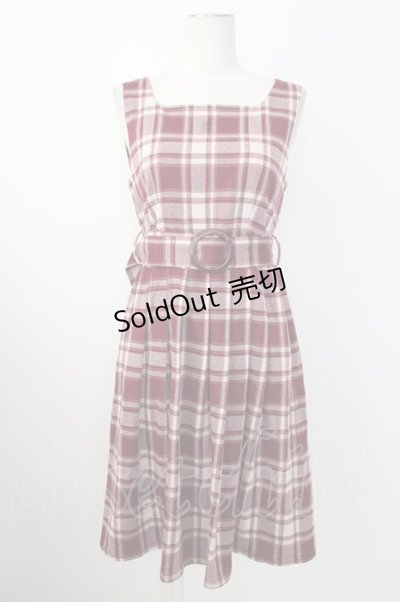 画像1: axes femme POETIQUE / チェック柄ベルト付きチュニ  ボルドーチェックＸ白 T-26-01-18-011-AX-OP-SA-ZH (1)