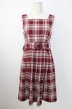 画像1: axes femme POETIQUE / チェック柄ベルト付きチュニ  ボルドーチェックＸ白 T-26-01-18-011-AX-OP-SA-ZT
