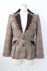 画像1: axes femme NOSTALGIE / 刺繍入りグレンチェックジャケット M ブラウン T-26-01-18-017-AX-JA-SA-ZT569 (1)