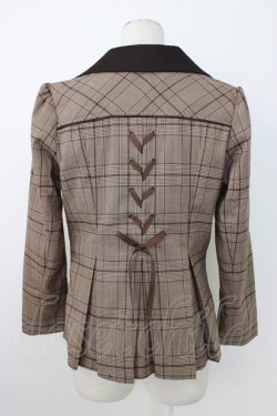 画像2: axes femme NOSTALGIE / 刺繍入りグレンチェックジャケット M ブラウン T-26-01-18-017-AX-JA-SA-ZT